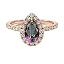 Choose Your Gemstone 18K Rose Gold Ring Pear Shape Halo Diamond Design Wedding Engagement Handmade and Fashion Jewelry for Women Girl Available in Size 4,5,6,7,8,9,10,11,12