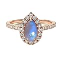 Choose Your Gemstone 18K Rose Gold Ring Pear Shape Halo Diamond Design Wedding Engagement Handmade and Fashion Jewelry for Women Girl Available in Size 4,5,6,7,8,9,10,11,12