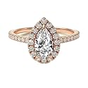 Choose Your Gemstone 18K Rose Gold Ring Pear Shape Halo Diamond Design Wedding Engagement Handmade and Fashion Jewelry for Women Girl Available in Size 4,5,6,7,8,9,10,11,12