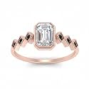 Choose Your Gemstone Bezel Set Emerald Accented Diamond CZ Ring Rose Gold Plated Emerald Shape Side Stone Engagement Rings for Women, Girls and Ladies US Size 4 to 12