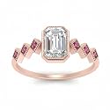 Choose Your Gemstone Bezel Set Emerald Accented Diamond CZ Ring Rose Gold Plated Emerald Shape Side Stone Engagement Rings for Women, Girls and Ladies US Size 4 to 12