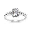 Choose Your Gemstone Bezel Set Emerald Accented Diamond CZ Ring Rose Gold Plated Emerald Shape Side Stone Engagement Rings for Women, Girls and Ladies US Size 4 to 12