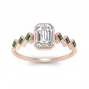 Choose Your Gemstone Bezel Set Emerald Accented Diamond CZ Ring Rose Gold Plated Emerald Shape Side Stone Engagement Rings for Women, Girls and Ladies US Size 4 to 12