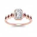 Choose Your Gemstone Bezel Set Emerald Accented Diamond CZ Ring Rose Gold Plated Emerald Shape Side Stone Engagement Rings for Women, Girls and Ladies US Size 4 to 12