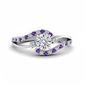 Choose Your Gemstone Swirl 3 Stone Diamond CZ Engagement Ring 925 Sterling Silver Round Shape Side Stone Engagement Rings for Women, Girls and Ladies US Size 4 to 12