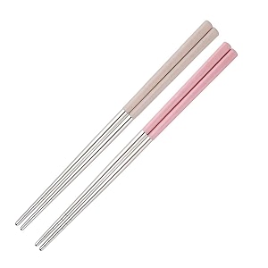 epsilon 2pairs metal chopstick 304 stainless steel durable chopsteaks for noodels sushi thai dinner perfect square grip to hold food perfectly easy to use chop stick for home restaurant pink  beige