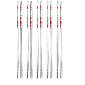 chopsticks 5 pairs epsilon metal chopsticks 23 cm long stainless steel reusable chop sticks for noodles sushi hotpot square grip to hold food perfectly lightweight chopsteak for home pink ss 5 pair