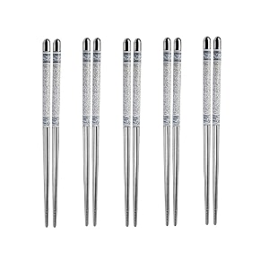 chopsticks 5 pairs epsilon metal chopsticks 23 cm long stainless steel reusable chop sticks for noodles sushi hotpot square grip to hold food perfectly lightweight chopsteak for home silver 5 pair