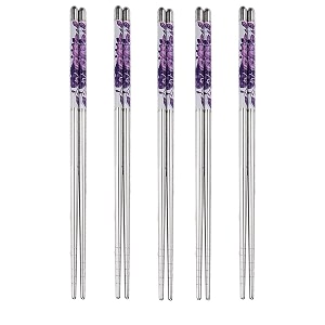 chopsticks 5 pairs epsilon metal chopsticks 23 cm long stainless steel reusable chop sticks for noodles sushi hotpot square grip to hold food perfectly lightweight chopsteak for home purple 5 pair