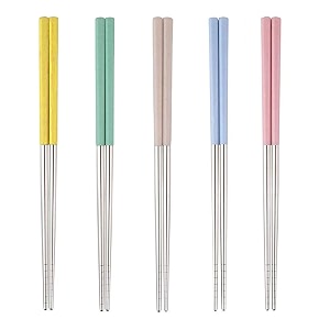 chopsticks 5 pairs epsilon metal chopsticks 23 cm long stainless steel reusable chop sticks for noodles sushi hotpot square grip to hold food perfectly lightweight chopsteak for home 5pc