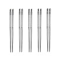 Chopsticks 5 Pairs Epsilon Metal Chopsticks 23 cm Long Stainless Steel Reusable Chop Sticks for Noodles Sushi Hotpot Square Grip to Hold Food Perfectly Lightweight Chopsteak for Home (Silver 5 Pair)