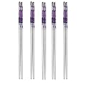 Chopsticks 5 Pairs Epsilon Metal Chopsticks 23 cm Long Stainless Steel Reusable Chop Sticks for Noodles Sushi Hotpot Square Grip to Hold Food Perfectly Lightweight Chopsteak for Home (Purple 5 Pair)