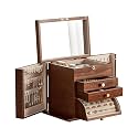 CHOSIN Black Walnut Wooden Jewelry Box for Women with Lock, Mirror, 4 Layer