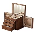 CHOSIN Black Walnut Wooden Jewelry Box for Women with Lock, Mirror, 4 Layer
