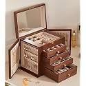 CHOSIN Black Walnut Wooden Jewelry Box for Women with Lock, Mirror, 5 Layer