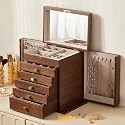 CHOSIN Black Walnut Wooden Jewelry Box for Women with Lock, Mirror, 6 Layer