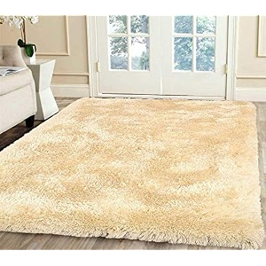 hand woven shaggy rectangular carpet for hall with 2 inch pile height 2x4 feet cream  rug for living room amp bedroom  galicha for hall  room mats for floor bedroom 60x120 cm