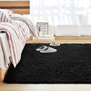 hand woven shaggy rectangular carpet for hall with 2 inch pile height 2x6 feet black  rug for living room amp bedroom  galicha for hall  room mats for floor bedroom 60x180 cm
