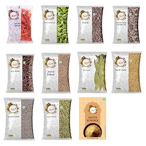 chounk 12 whole spices combo pack  javitri choti elaichi 7mm laung badi elaichi cassia star anise jeera tejpata methidana sarso saunf moti dry ginger powder - 840 grams