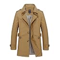 chouyatou Men's Slim Notched Collar Single Breasted Cotton Jacket Office Trench Coat