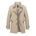 chouyatou Men's Slim Notched Collar Single Breasted Cotton Jacket Office Trench Coat