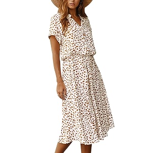 Chouyatou Womens Summer Boho Polka Dot Print