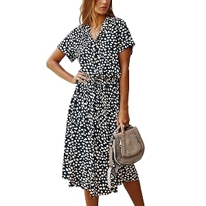 Chouyatou Womens Summer Boho Polka Dot Print