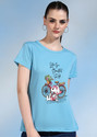 CHOZI Printed Women Round Neck Light Blue T-Shirt