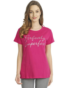 chozi printed women round neck pink t-shirt