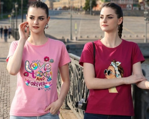 chozi printed women round neck pink t-shirt