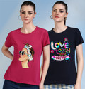 CHOZI Pack of 2 Women Printed Round Neck Cotton Blend Pink, Dark Blue T-Shirt