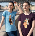 CHOZI Printed Women Round Neck Purple, Light Blue T-Shirt