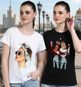 CHOZI Printed Women Round Neck White, Black T-Shirt