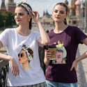 CHOZI Printed Women Round Neck White, Purple T-Shirt