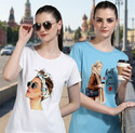 CHOZI Printed Women Round Neck White, Light Blue T-Shirt