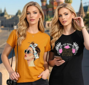 chozi printed women round neck yellow black t-shirt