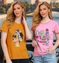 CHOZI Printed Women Round Neck Yellow, Pink T-Shirt