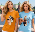 CHOZI Printed Women Round Neck Yellow, Light Blue T-Shirt