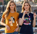CHOZI Printed Women Round Neck Yellow, Dark Blue T-Shirt
