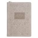 Christian Art Gifts Inspirational Zippered Journal, My Grace is Sufficient for You Wide Ruled Notebook, 2 Cor. 12:9 Bible Verse, Taupe Vegan Leather, 336 Lined Pages w/scripture, (9” x 6.4” x .9”)