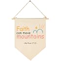 Christian Bible Verses Art-Scripture Flag Sign Gift for Baby Newborn Boys Girls Kids-Banner Pennant Wall Decor Present for Nursery Bedroom Playroom -Baby Gift Shower-Faith Can Move Mountains