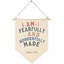Christian Bible Verses Art-Scripture Flag Sign Gift for Baby Newborn Boys Girls Kids-Banner Wall Decor Gift for Nursery Bedroom Playroom Front Door-Baby Gift Shower-I Am Fearfully