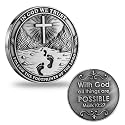 Christian Challenge Coin - Mark 10:27 "with God All Things are Possible - Substantial 0.18" Zinc Alloy, 1.57" Silver-Grey Faith Gift for Men, Protective Case Included