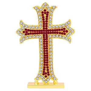 christian jesus christ cross idol  holy cross idol  red cross idol metal statue for car dashboard  home decor  office decorative showpiece - 9 cm