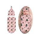 Christmas Swaddle Blanket with Beanie Set, Soft and Stretchy Christmas Tree Snowflake Print Swaddle Blanket for Boy and Girl