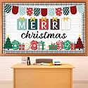 Christmas Bulletin Board Set Xmas Tree Gift Boxes Classroom Decorations December Merry Christmas Buffalo Plaid Paper Cutouts for School Home Holiday Chalkboard Wall Door Supplies