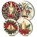 Christmas Candle Art Electric Stove Burner Covers 4 Pcs Christmas Bells Round Stove Burner Covers,Candy Canes Stove Burner Cover,8 Inch and 10 Inch,Red Bow Metal Cooktop Home Decorative