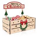 Christmas Candy Bowl Wooden Candy Dish Holders Large Merry Christmas Treats Boxes Candle Holder Serving Bowls Tableware for Xmas Farmhouse Party Decoration,Wood Color