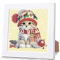 Christmas Cat Diamond Art Painting Kits for Kids with Frame Ages 4-8-12