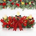 Christmas Centerpiece with 3 Candle Holders 3 LED Candles 1 String Lights Xmas Triple Candelabrum Poinsettia Red Buffalo Plaid Bow Berry Pine Cones with 3 Candle Holders for Tables Home Decorations